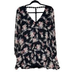 COTTON CANDY Women's LOW-BACK SHORT DRESS Black MULTICOLOR FLORAL Size SMALL